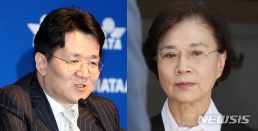 (왼쪽부터)조원태 한진그룹 회장, 이명희 정석기업 고문. /사진=뉴시스