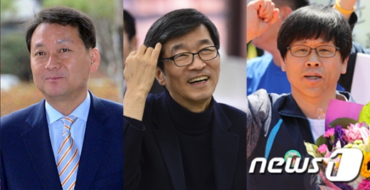 문재인 대통령 취임 이후 세번째 단행된 특별사면 대상에 한상균 전 민주노총 위원장(오른쪽)이 포함됐다. 또 곽노현 전 서울시교육감과 이광재 전 강원도지사(왼쪽), 공성진 전 한나라당 의원도 복권됐다. /사진=뉴스1 