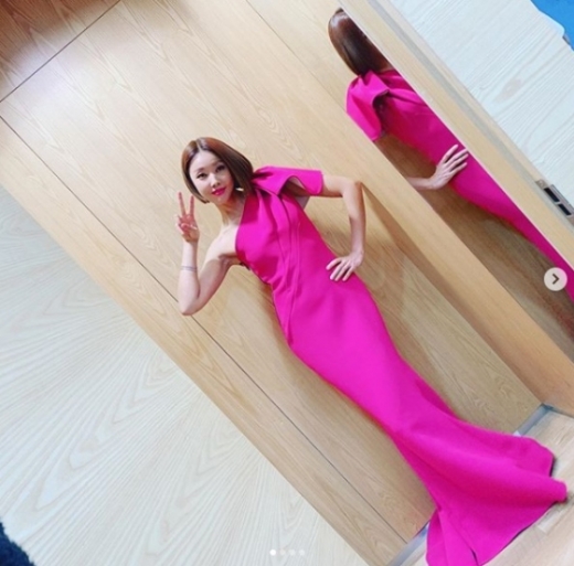 한혜진은 지난 30일 서울 마포구 상암 MBC 미디어센터 공개홀에서 열린 '2019 MBC 연기대상'에서 김성주와 함께 MC를 맡아 진행했다. /사진=한혜진 인스타그램