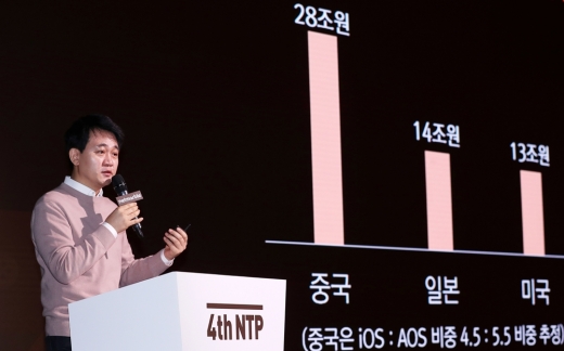 넷마블게임즈 방준혁 의장이 2018년 오전 서울 구로구 신도림 디큐브 쉐라톤 호텔에서 열린 '제4회 NTP(Netmarble Together with Press)'에 참석해 발표를 하고 있다. /사진=머니투데이 DB